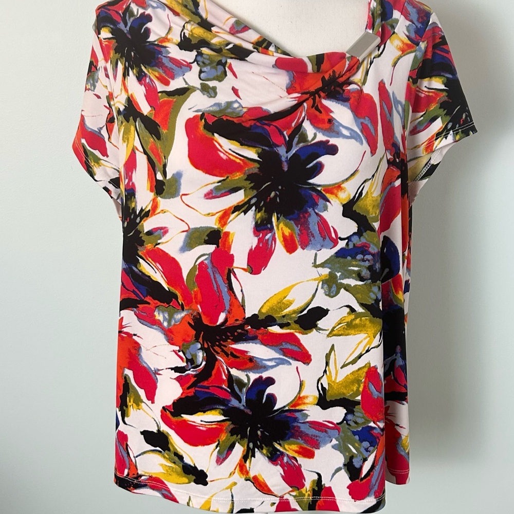 212 Collection Multicolor Floral Short Sleeve Blouse